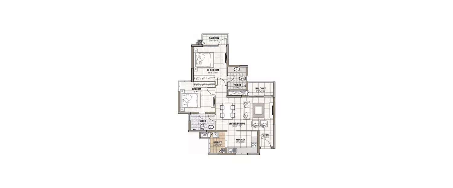 Floor plan for 2 BHK