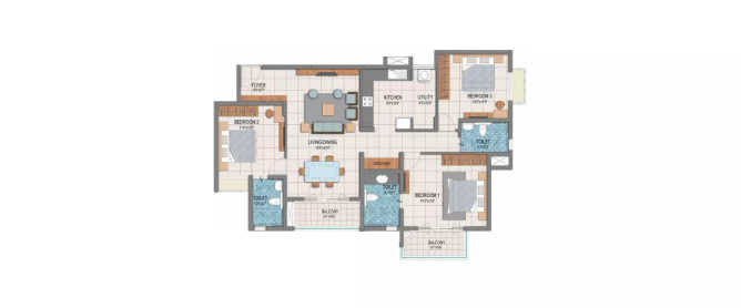 Prestige Dolce Vita Whitefield - Floor plan 3 BHK 1174 Sq.ft