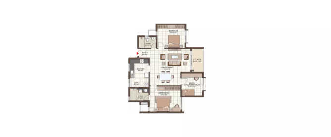 Prestige Kew Gardens Bellandur - Floor plan 2.5 BHK 990 Sq.ft