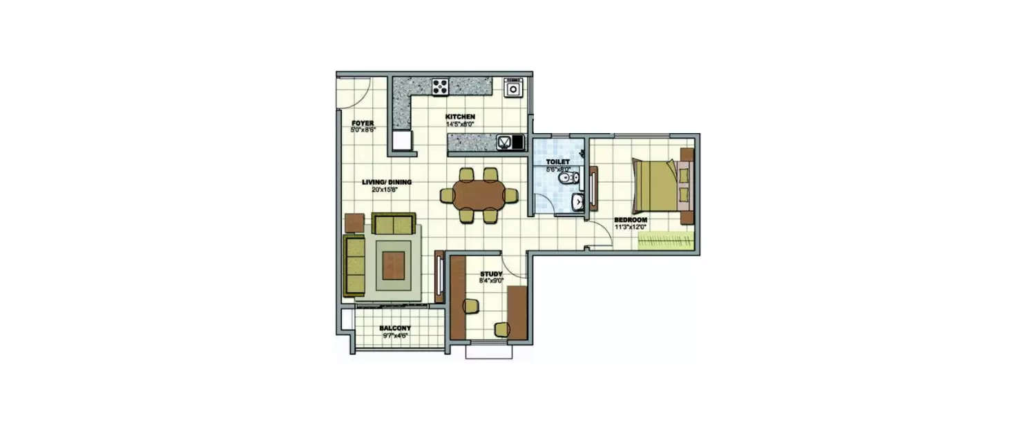 Floor plan for 1.5 BHK
