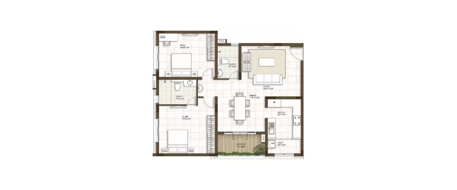 Floor plan for 2 BHK