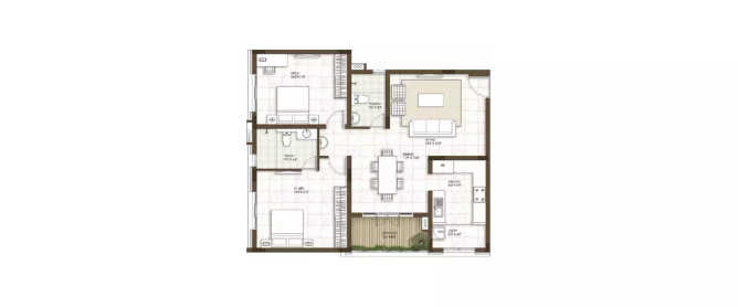 Prestige Courtyards Sholinganallur - Floor plan 2 BHK 927 Sq.ft