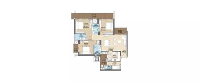 Ajmera Green Acres Kalena Agrahara - Floor plan 3 BHK 1680 Sq.ft