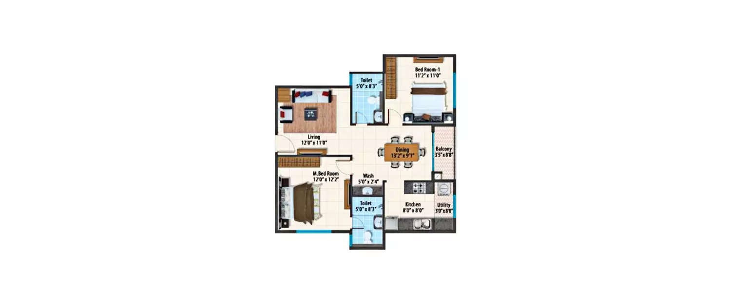 Floor plan for 2 BHK