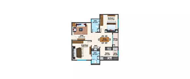 Peninsula Paramount Sarjapura - Floor plan 2 BHK 1068 Sq.ft