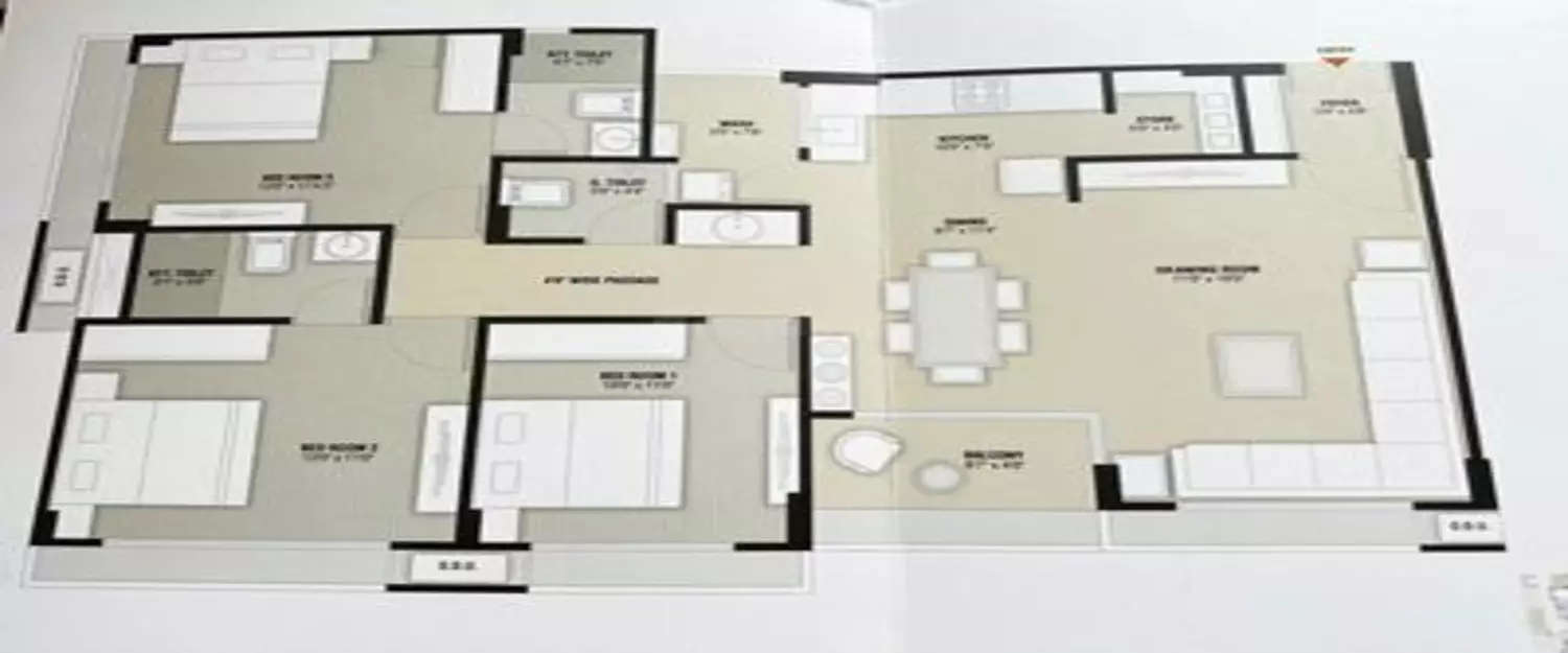 Floor plan for 3 BHK