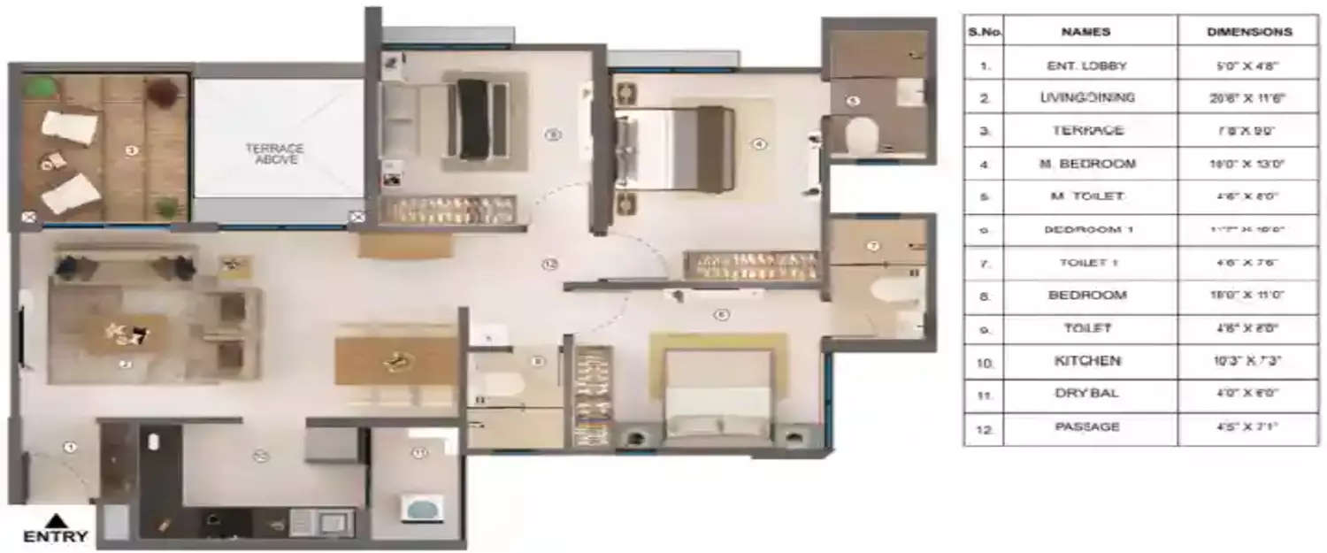 Floor plan for 3 BHK