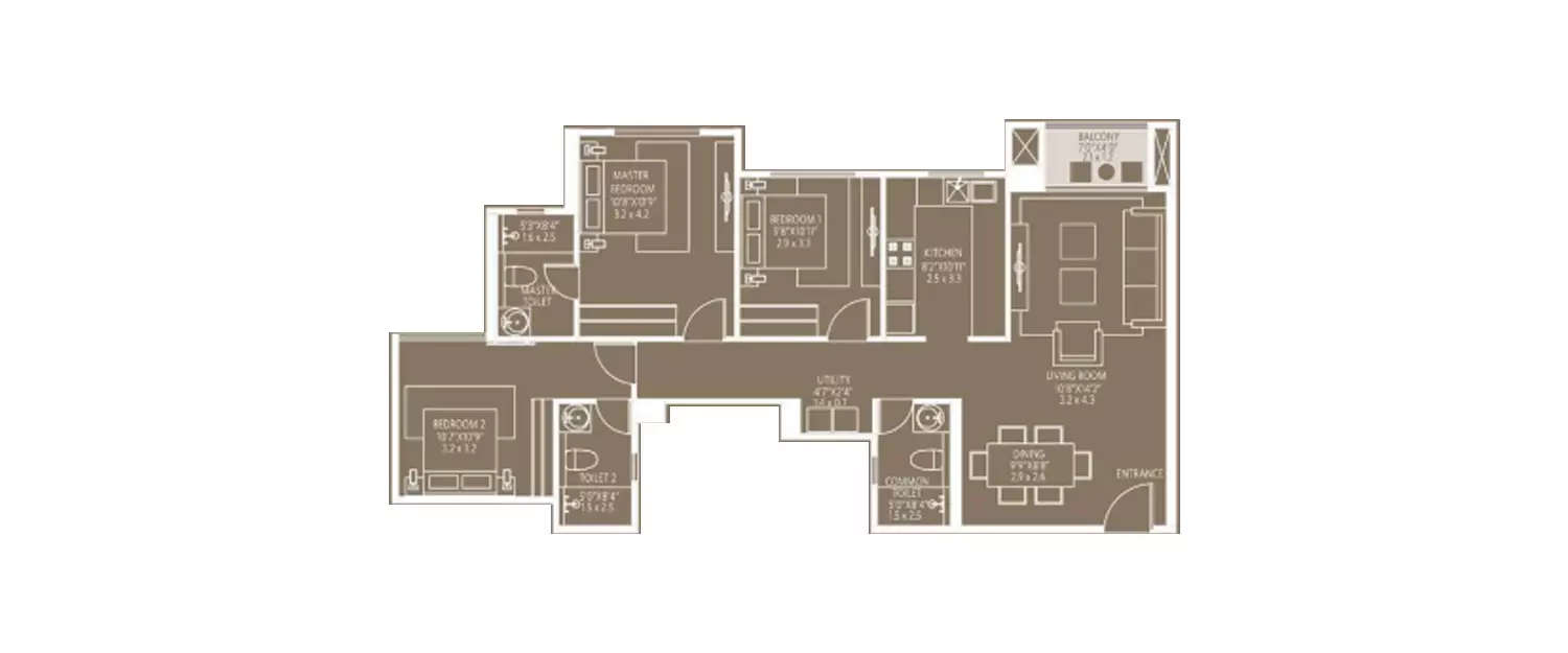 Floor plan for 3 BHK