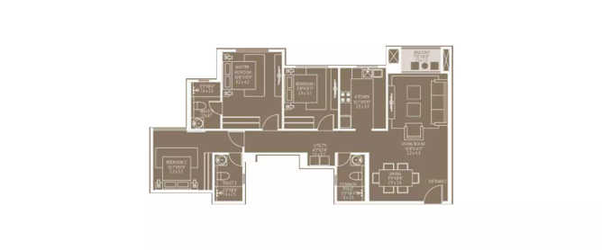 Hiranandani Queensgate Akshaya Nagar - Floor plan 3 BHK 1038 Sq.ft