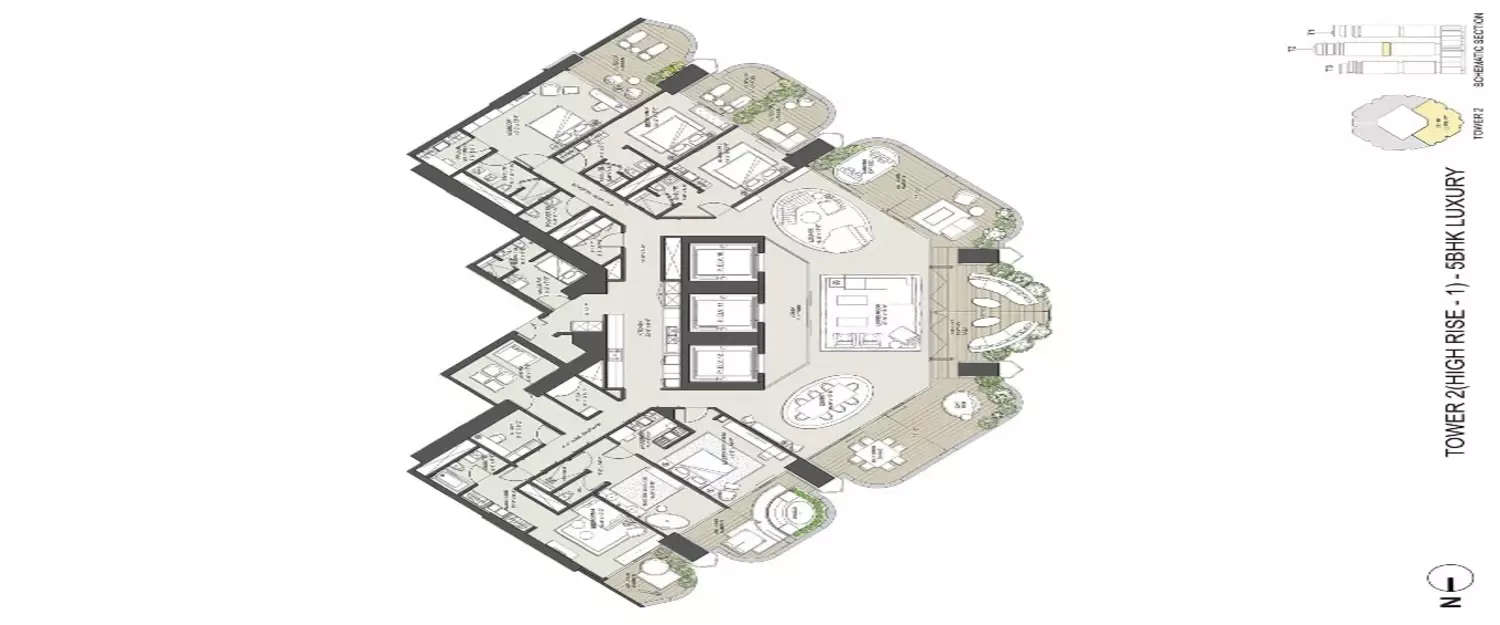 Floor plan for 5 BHK