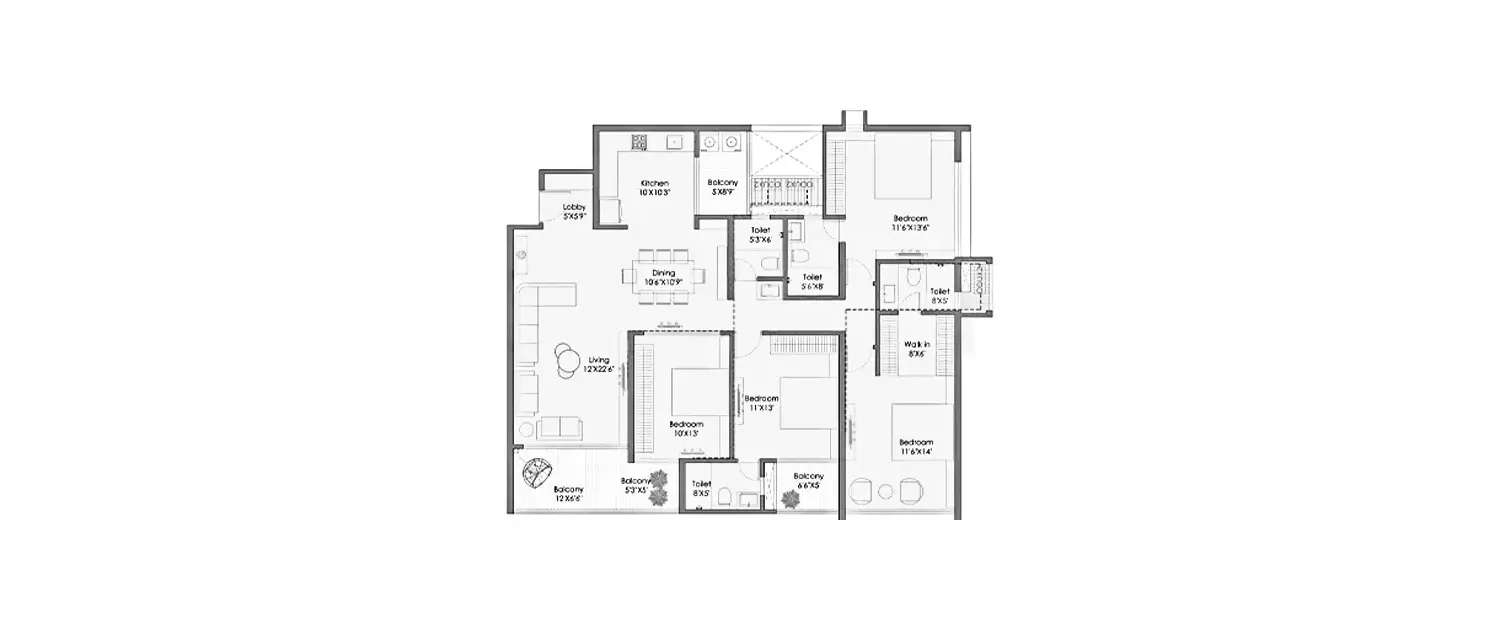 Floor plan for 4 BHK