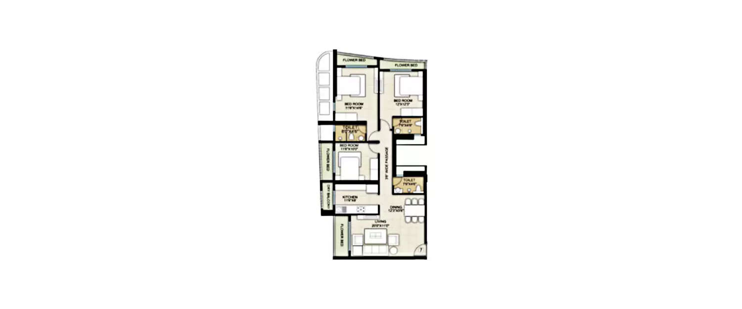 Floor plan for 3 BHK