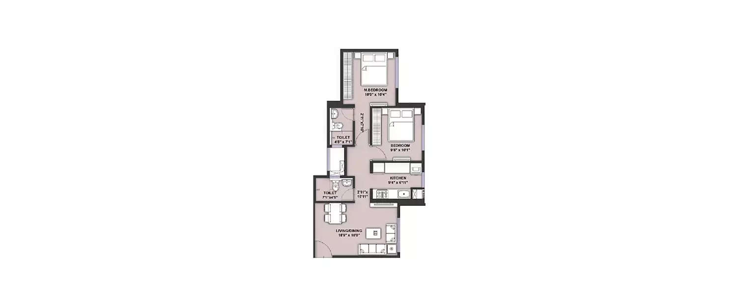 Floor plan for 2 BHK