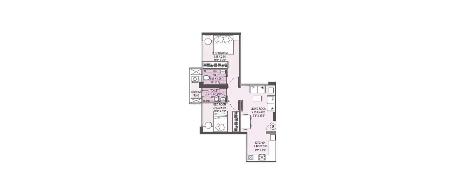Floor plan for 2 BHK