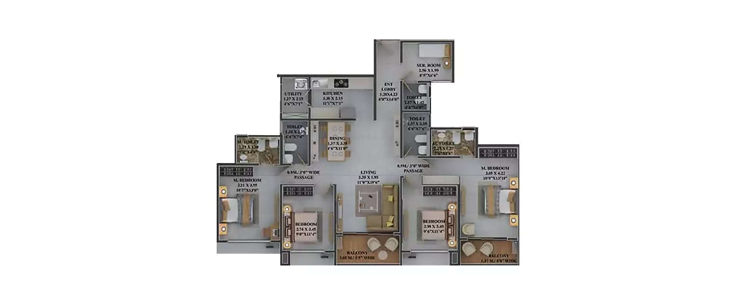 Floor plan for 4 BHK