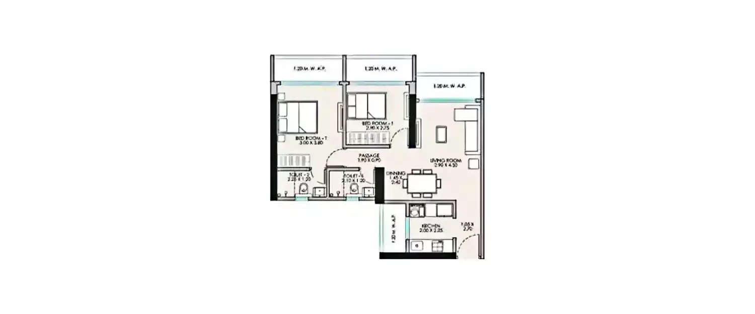 Floor plan for 2 BHK