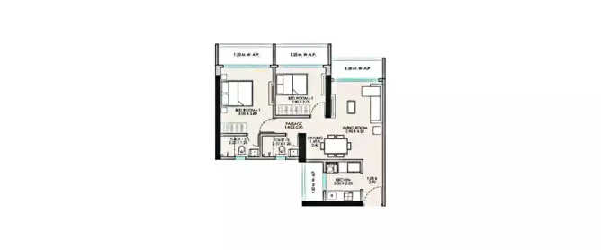 JP North Garden City Mira Bhayandar - Floor plan 2 BHK 588 Sq.ft