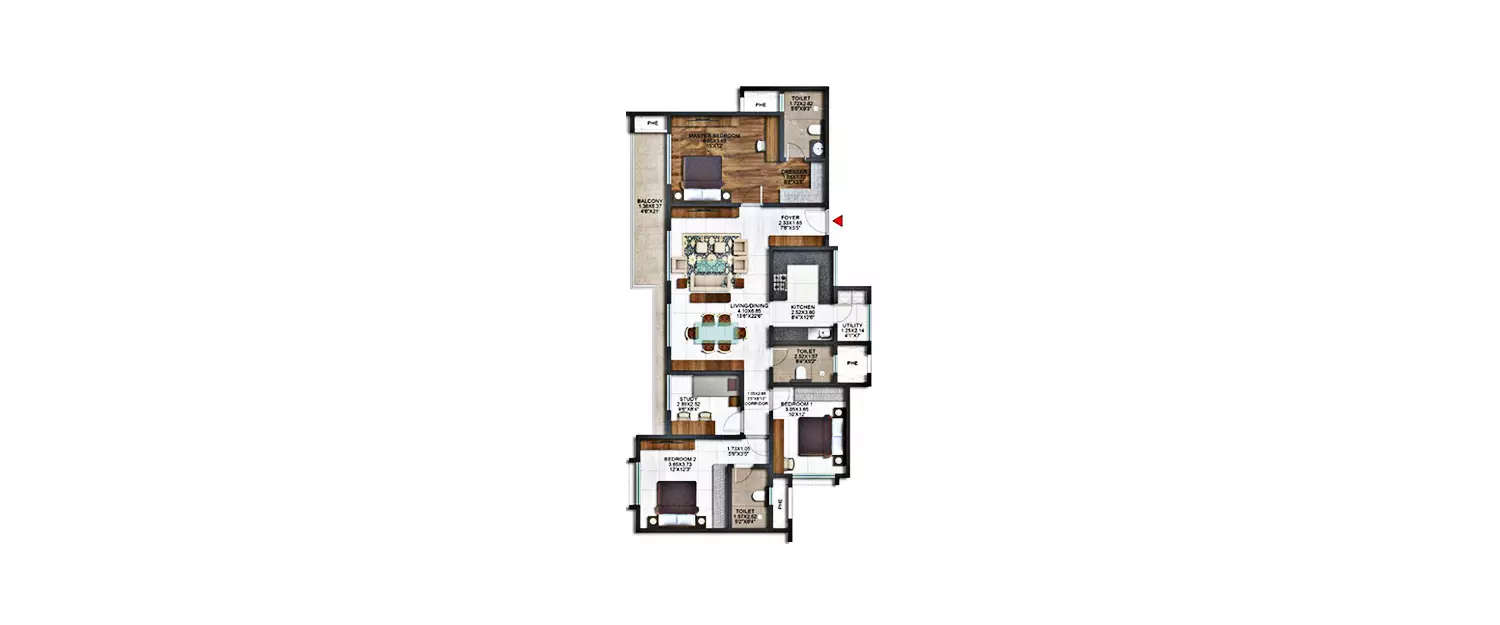 Floor plan for 3 BHK