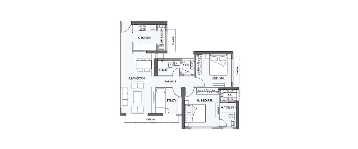 Floor plan for 2 BHK
