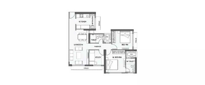 Wadhwa Atmosphere Mulund - Floor plan 2 BHK 628 Sq.ft