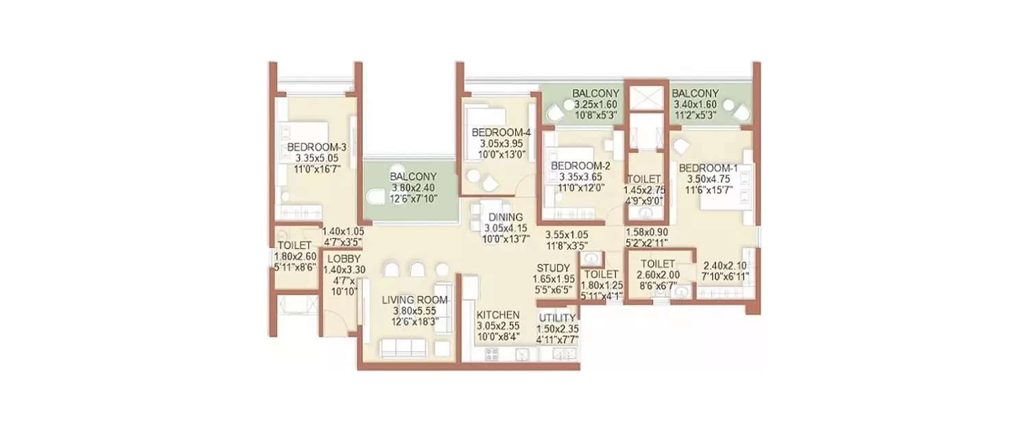 Floor plan for 4 BHK