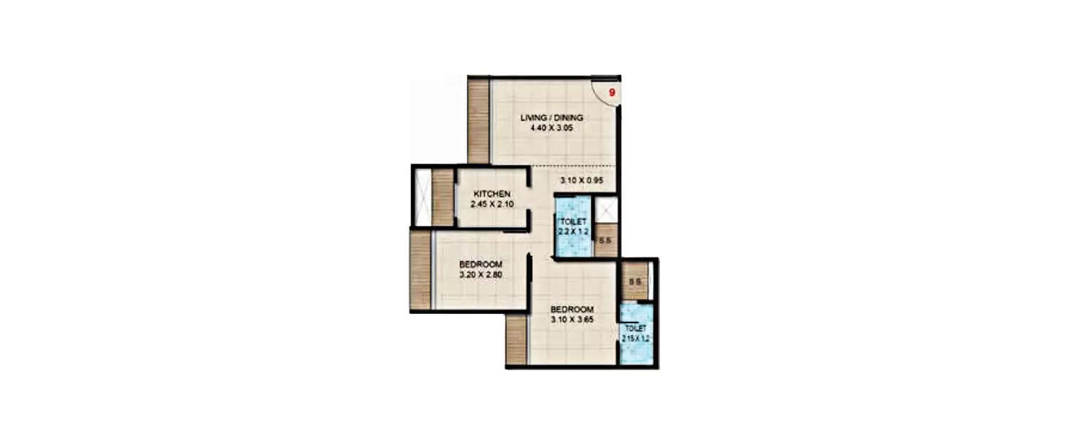 Floor plan for 2 BHK