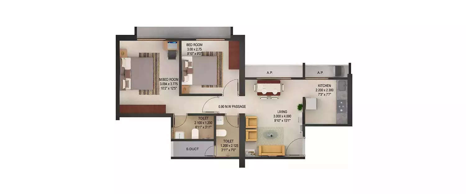 Floor plan for 2 BHK