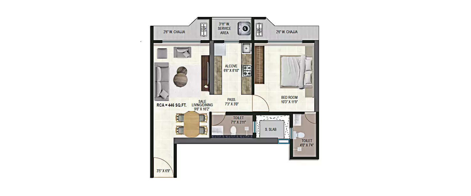 Floor plan for 1 BHK