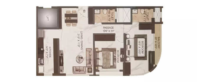 Paradigm El Signora Jogeshwari - Floor plan 2 BHK 743 Sq.ft