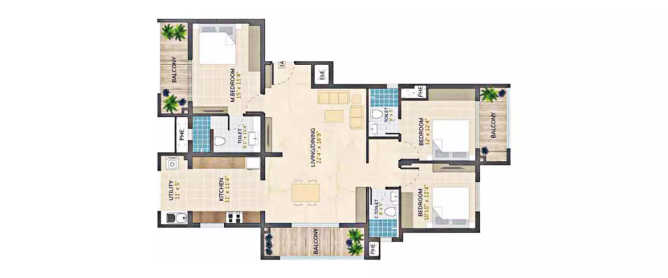 Arihant Vilaya Koramangala - Floor plan 3 BHK 1400 Sq.ft