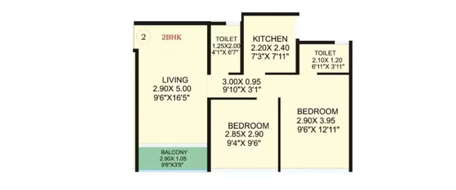 Floor plan for 2 BHK
