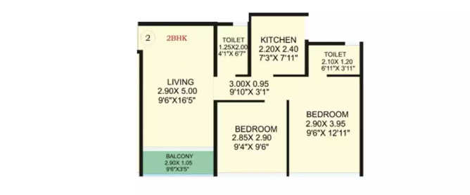 Safal Golf Residences Chembur - Floor plan 2 BHK 628 Sq.ft