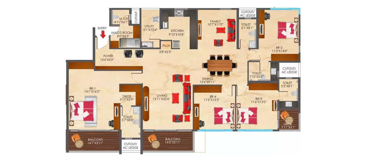 Floor plan for 4 BHK