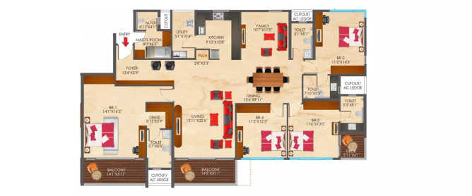 SNN Raj Etternia Anekal - Floor plan 4 BHK 3485 Sq.ft