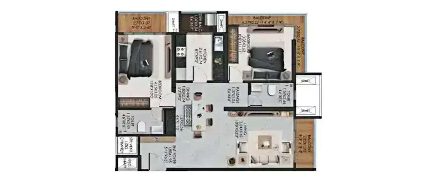 Floor plan for 2 BHK
