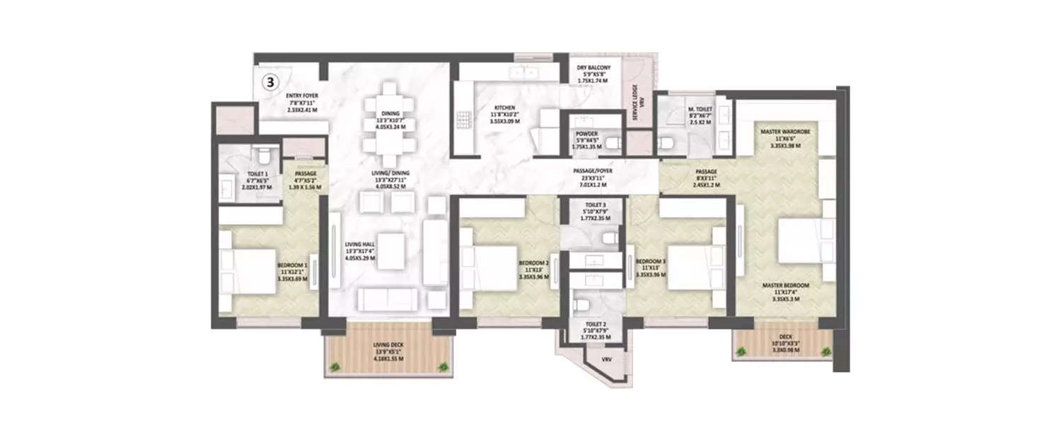 Floor plan for 4 BHK