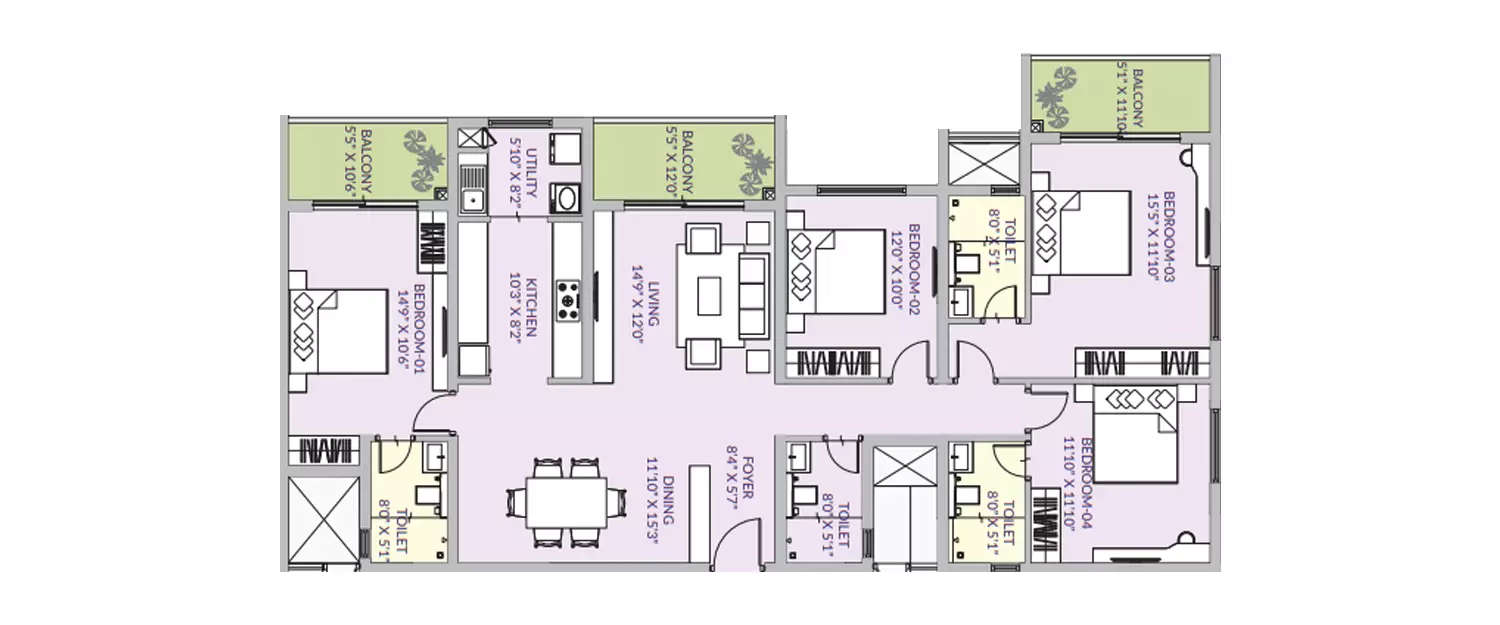 Floor plan for 4 BHK
