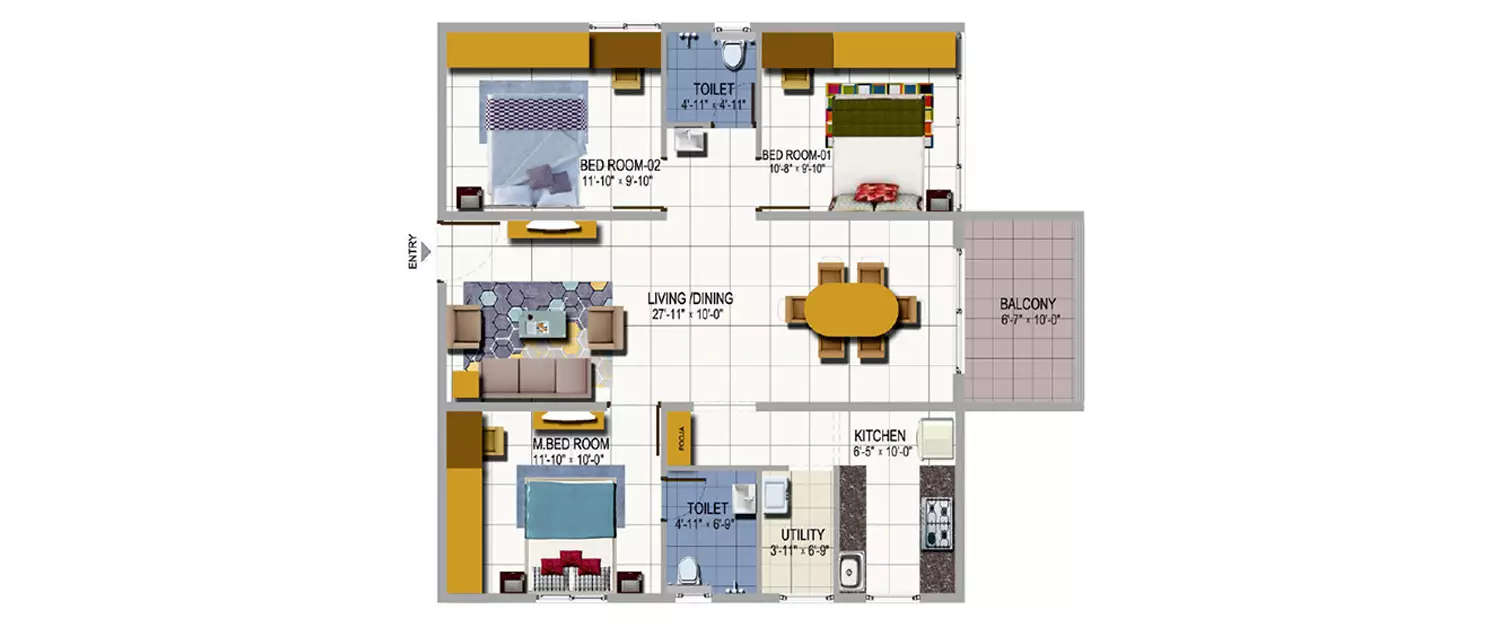 Floor plan for 3 BHK