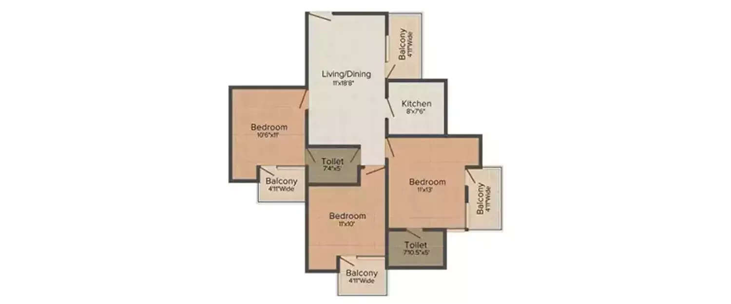 Floor plan for 3 BHK