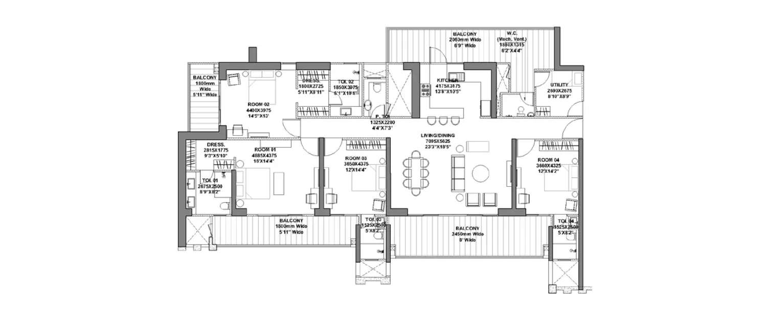 Floor plan for 4 BHK