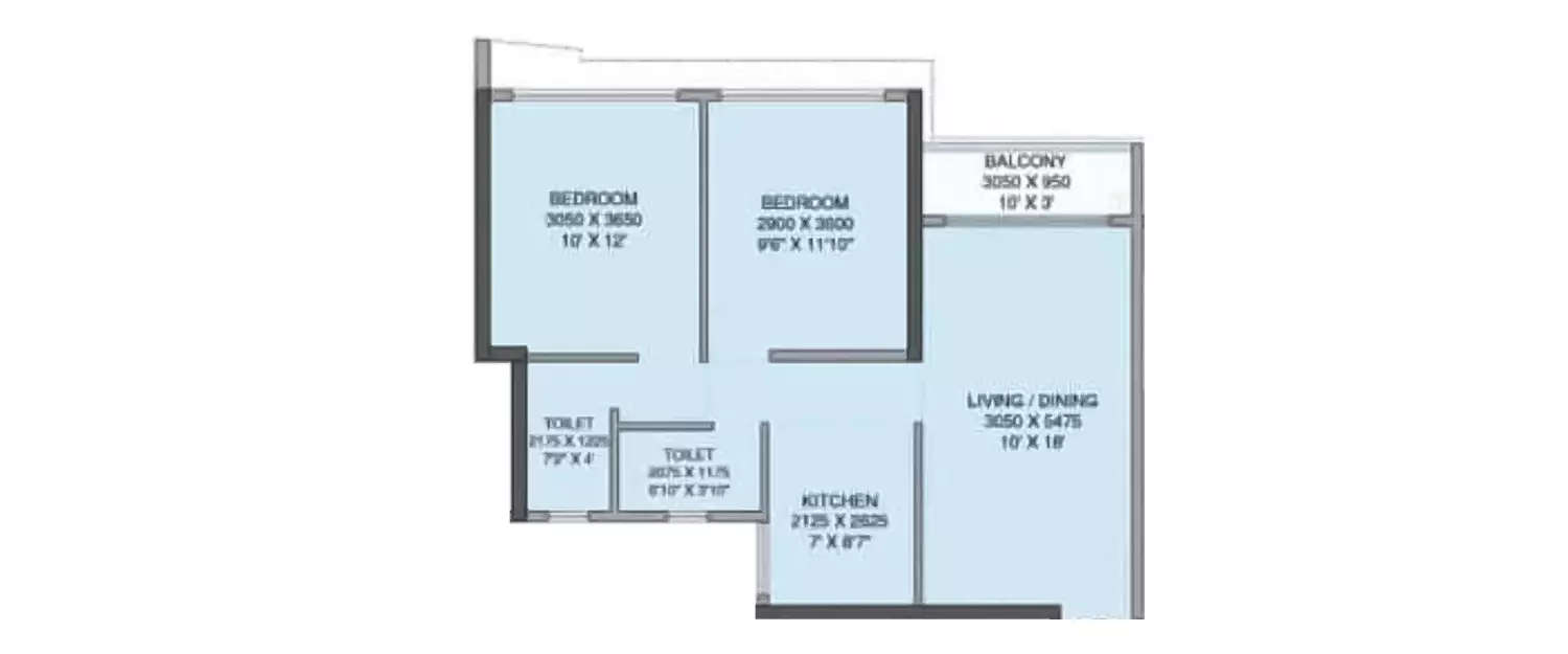 Floor plan for 2 BHK
