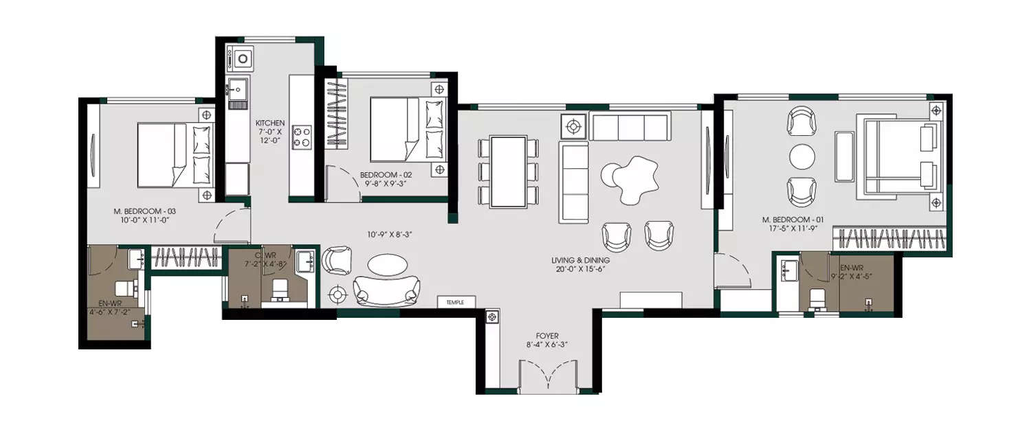 Floor plan for 3 BHK