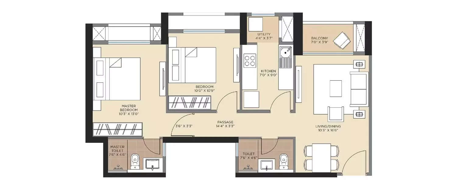 Floor plan for 2 BHK