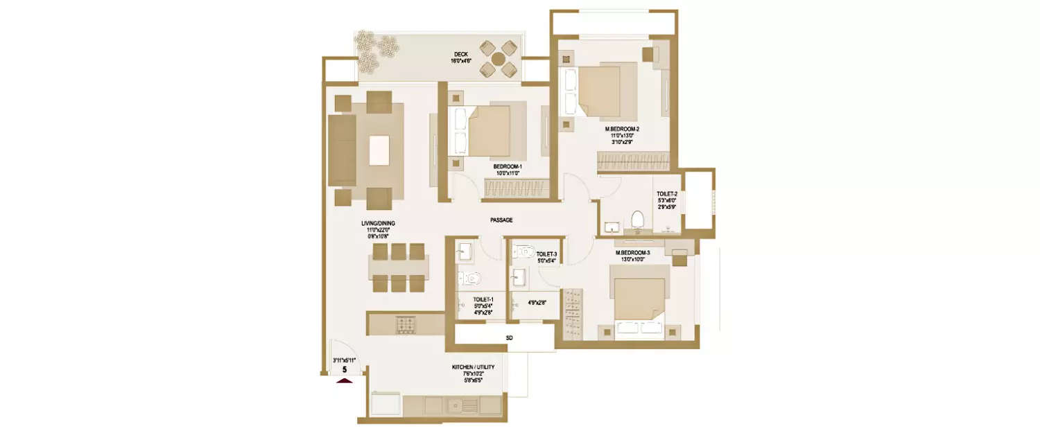 Floor plan for 3 BHK