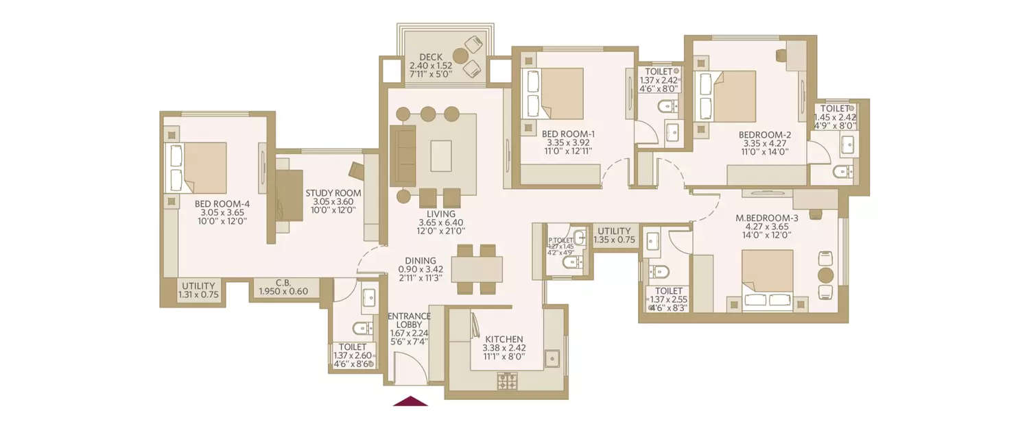Floor plan for 4 BHK