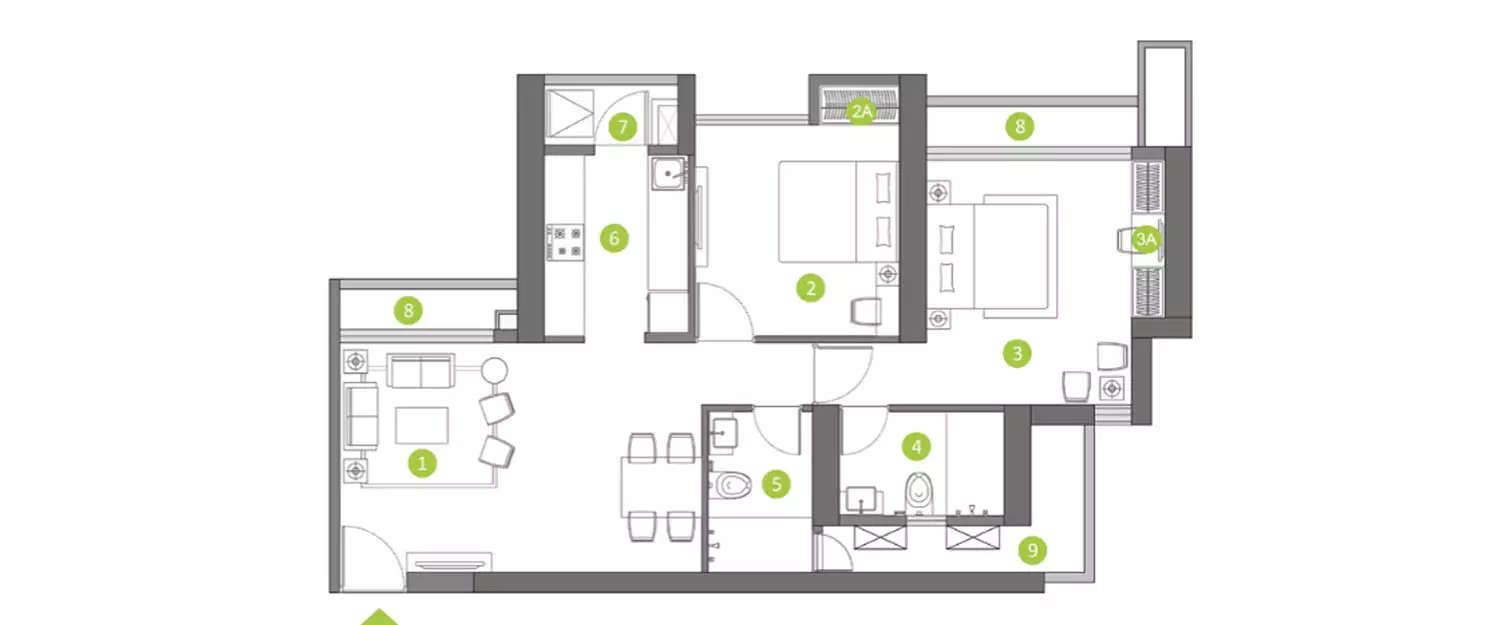 Floor plan for 2 BHK