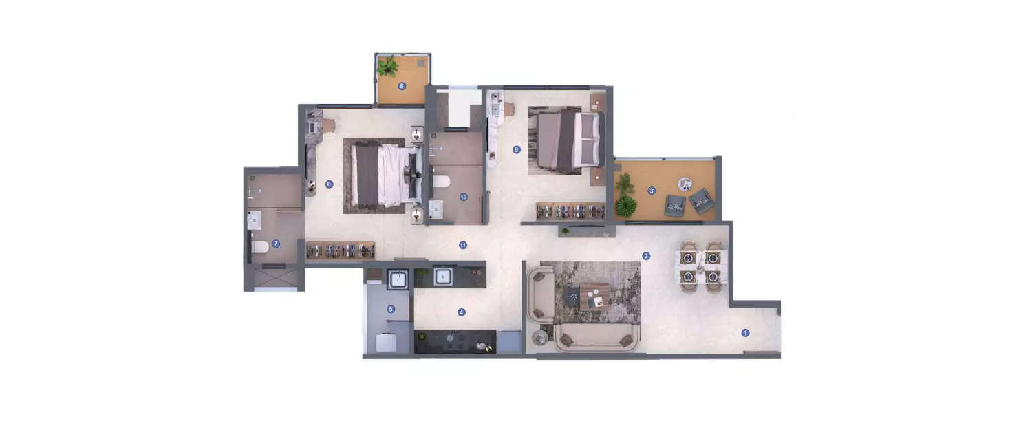 Floor plan for 2 BHK
