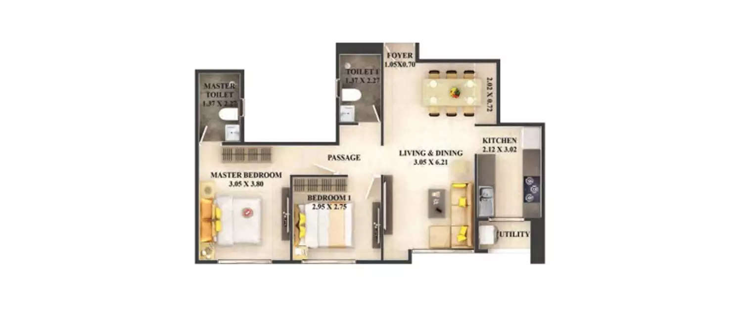 Floor plan for 2 BHK
