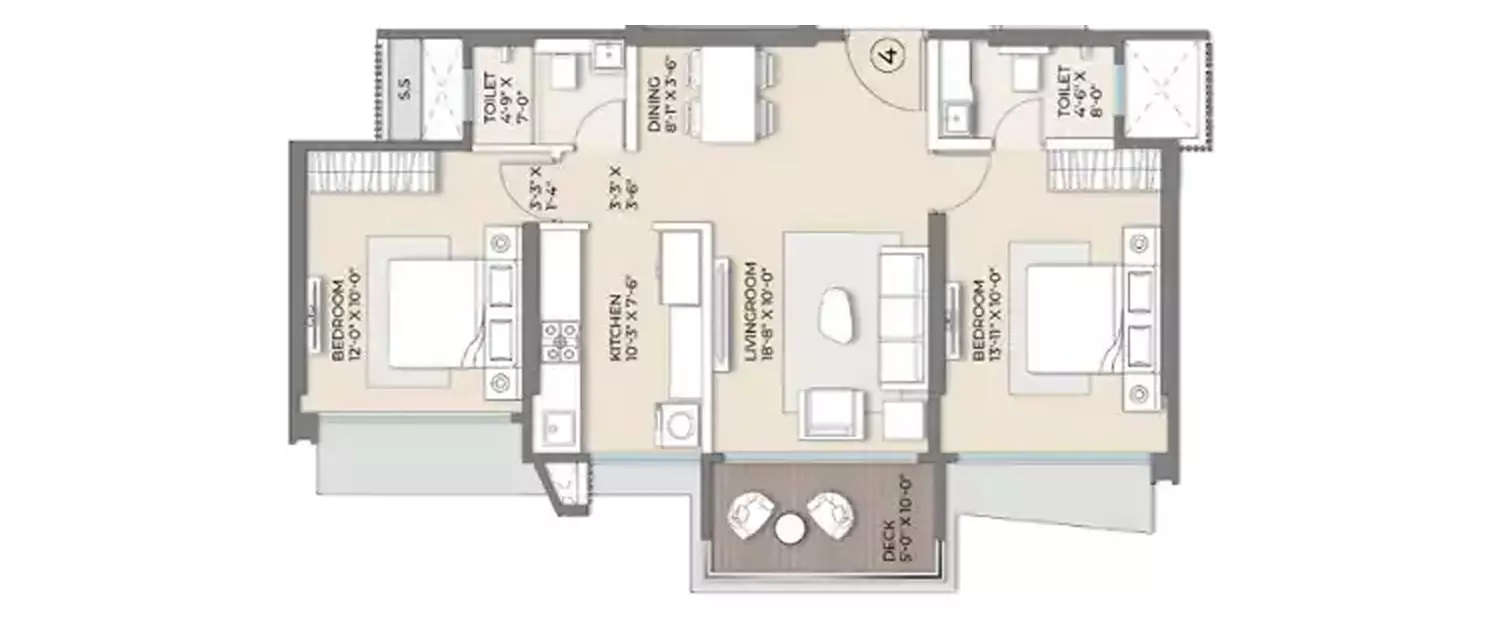 Floor plan for 2 BHK