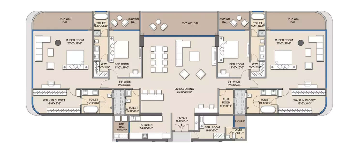 Floor plan for 4 BHK